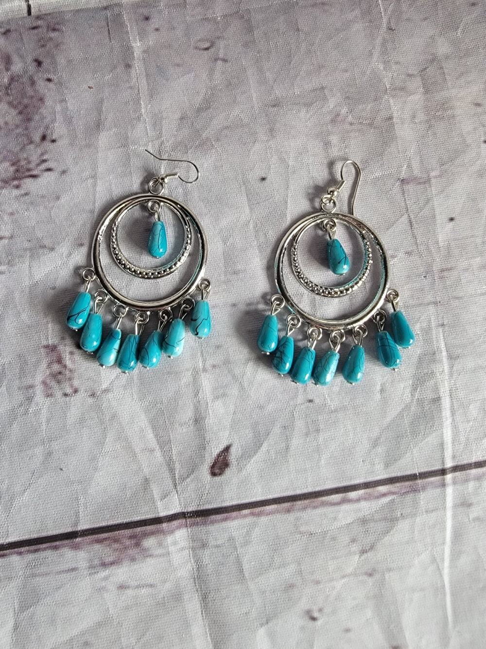 Chandelier Earrings Boho Turquoise Beaded Teardrop Women Jewelry Gift
